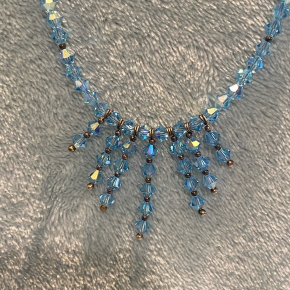 ⬇️Blue Crystal Hand Crafted Bib Necklace - Picture 2 of 7